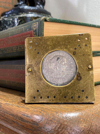 Vintage 1979 Susan B Anthony Dollar Coin Custom Brass Case Pendant