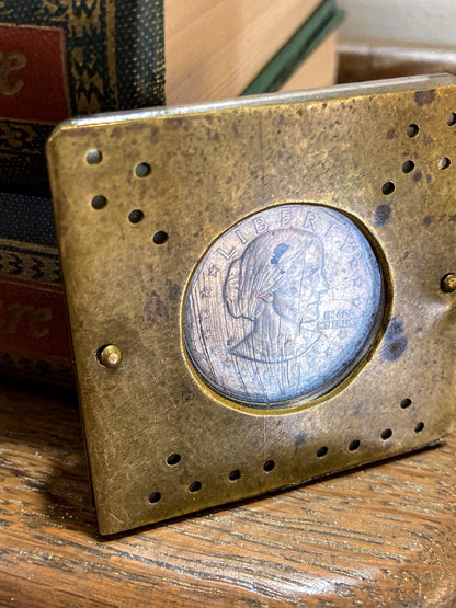 Vintage 1979 Susan B Anthony Dollar Coin Custom Brass Case Pendant