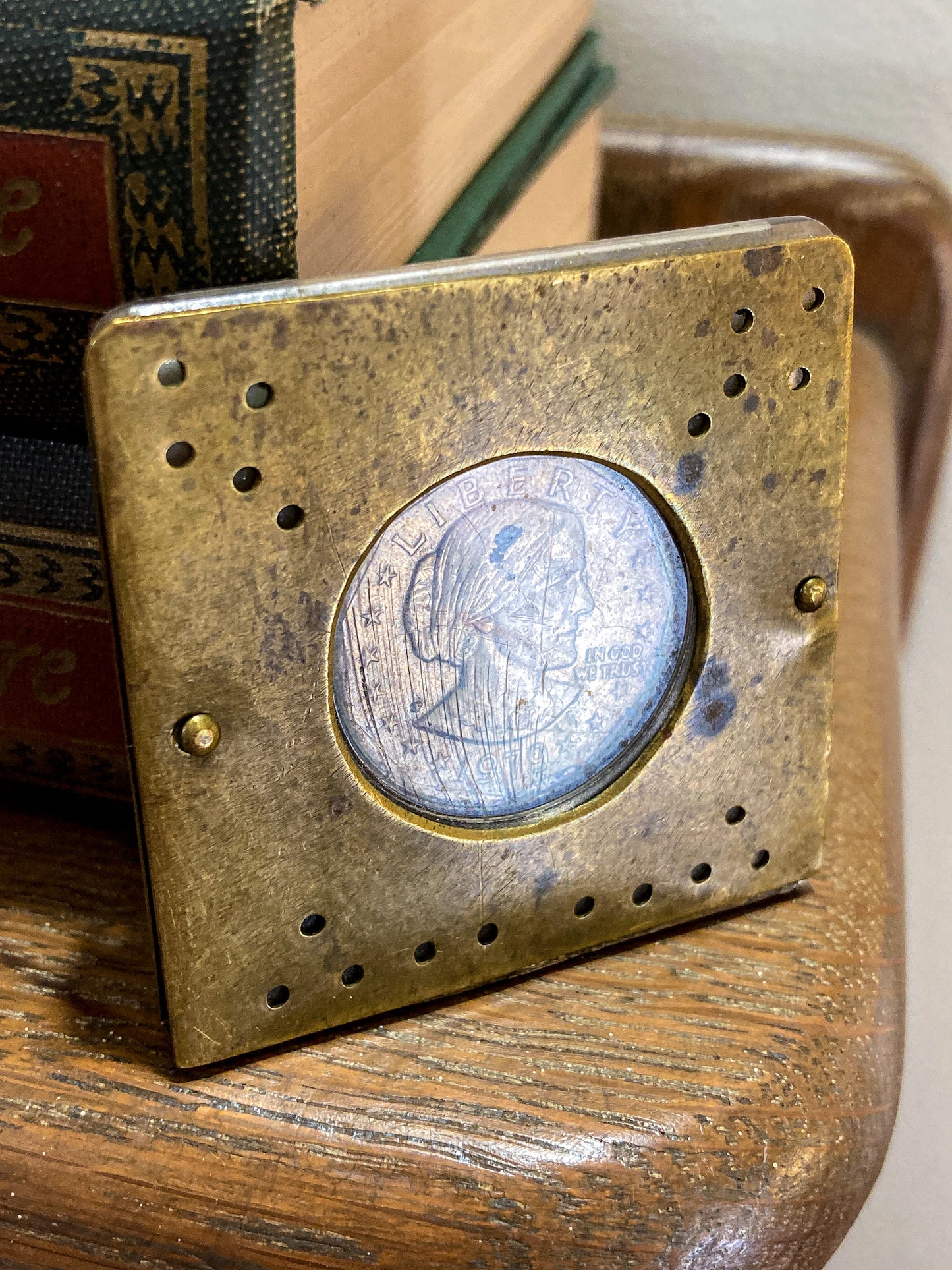 Vintage 1979 Susan B Anthony Dollar Coin Custom Brass Case Pendant