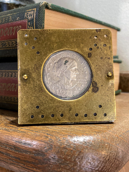 Vintage 1979 Susan B Anthony Dollar Coin Custom Brass Case Pendant