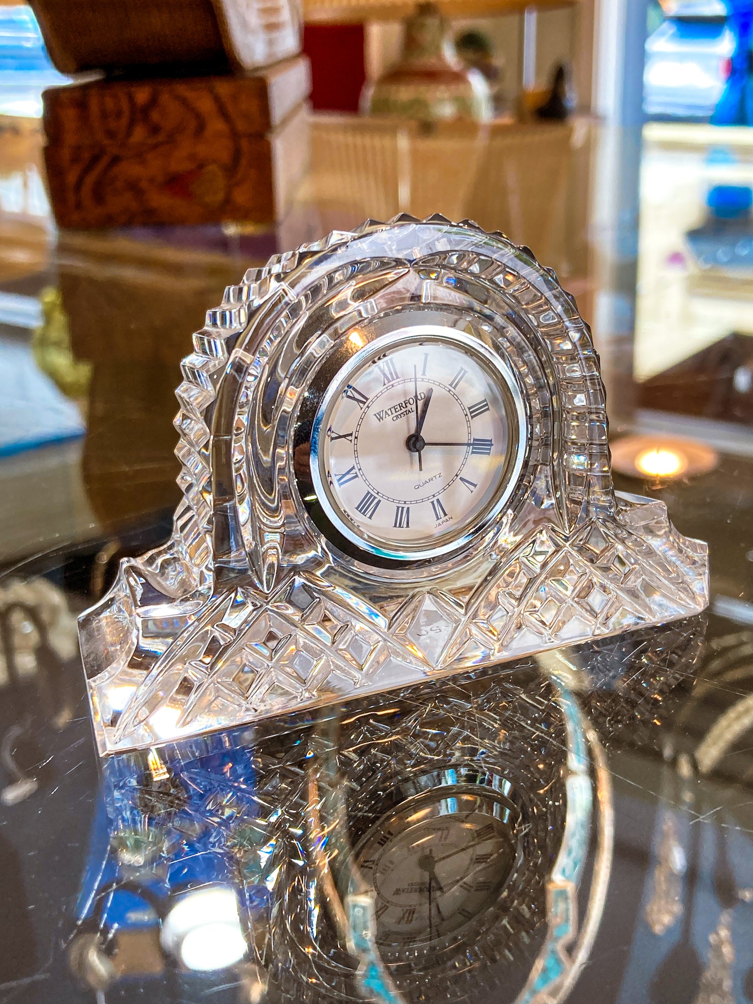 Vintage 1980s Waterford Clear Cut Crystal Miniature Desk Clock