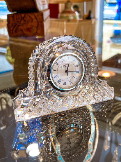 Vintage 1980s Waterford Clear Cut Crystal Miniature Desk Clock