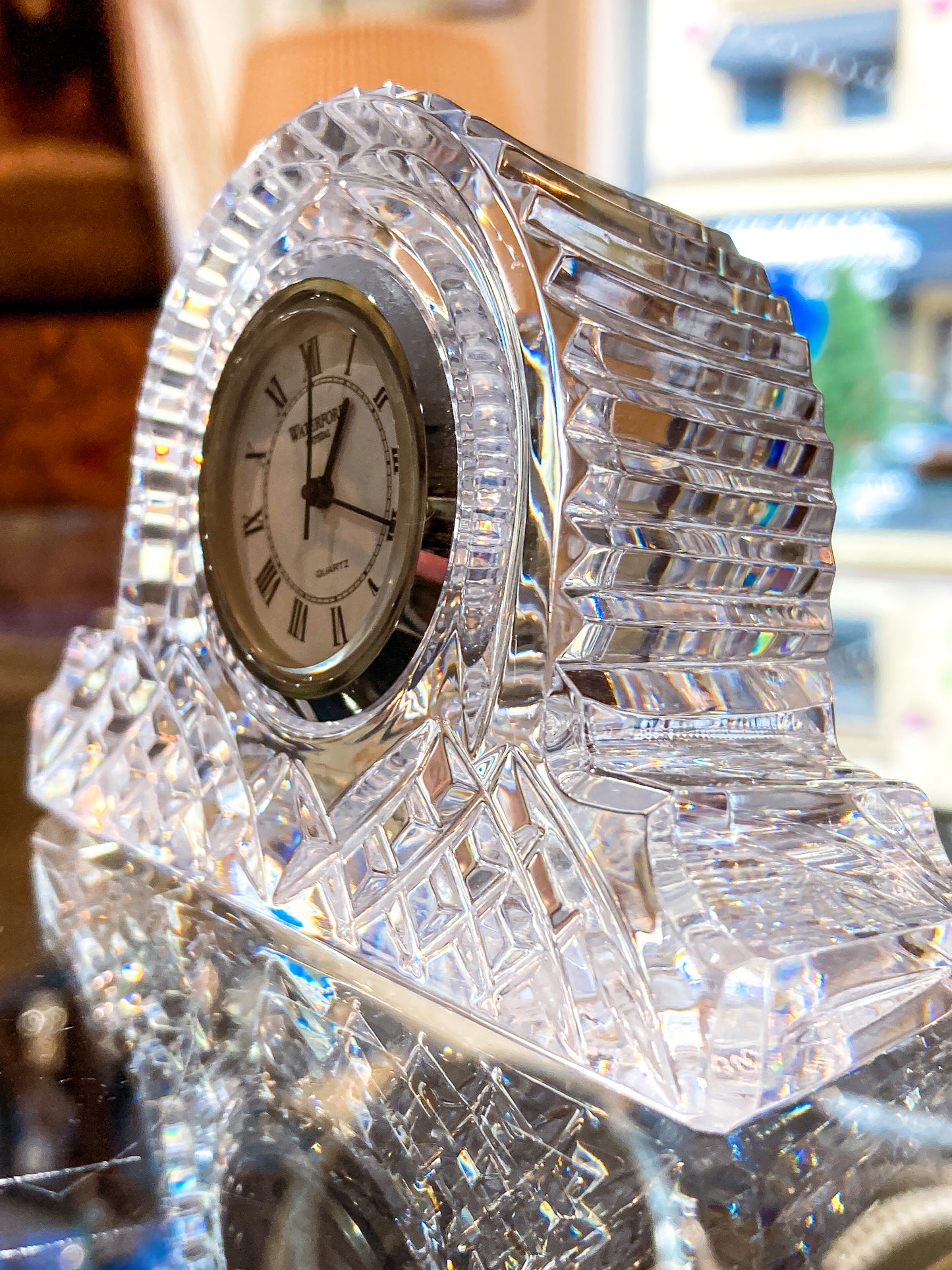 Vintage 1980s Waterford Clear Cut Crystal Miniature Desk Clock