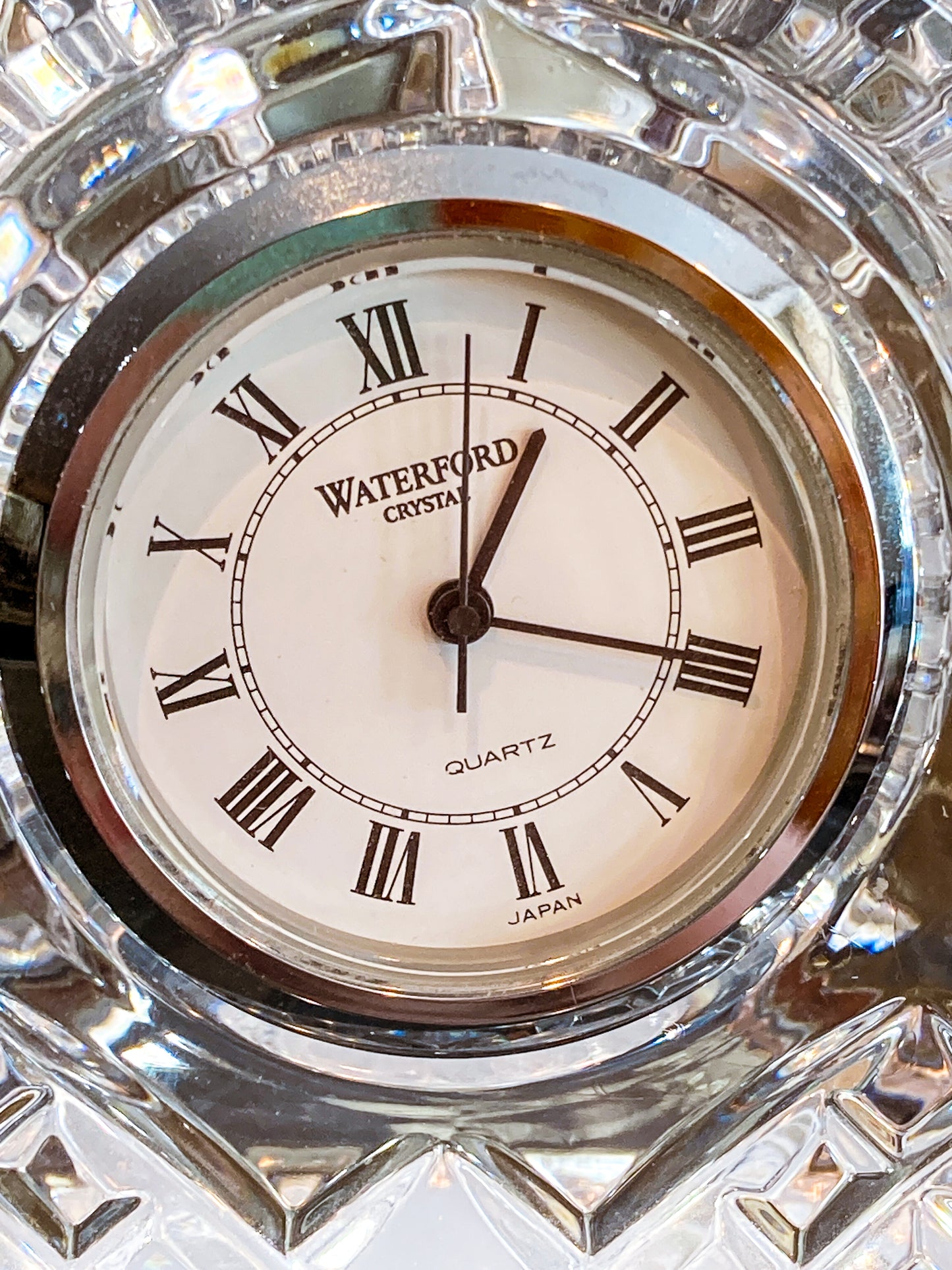 Vintage 1980s Waterford Clear Cut Crystal Miniature Desk Clock