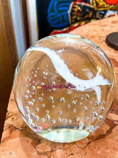 Vintage 1980's John Gentile Red Neck Goose Round Bubble Glass Paperweight