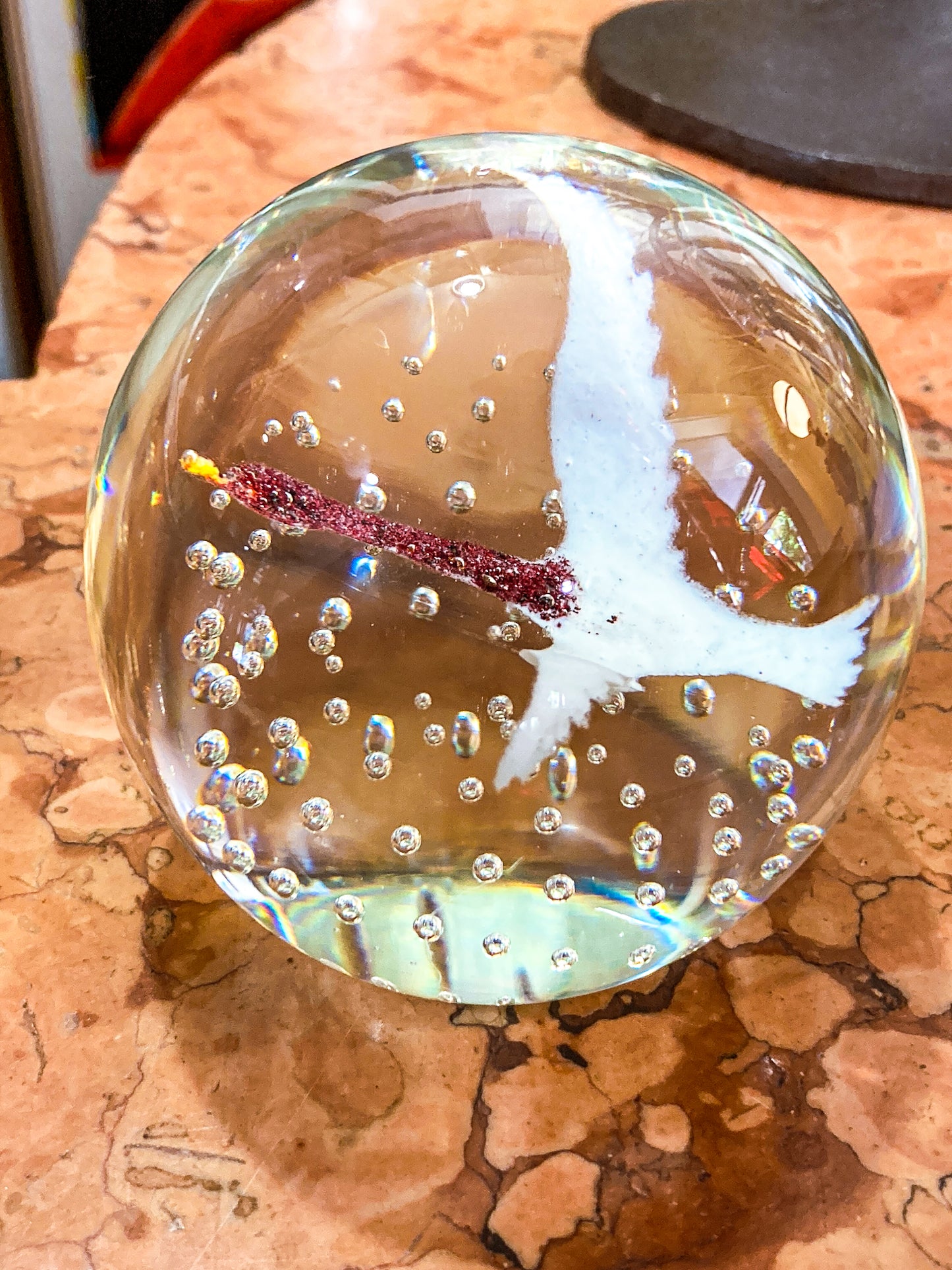 Vintage 1980's John Gentile Red Neck Goose Round Bubble Glass Paperweight