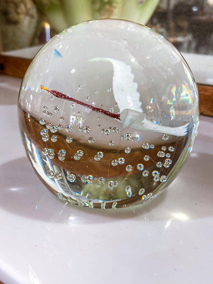 Vintage 1980's John Gentile Red Neck Goose Round Bubble Glass Paperweight
