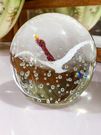 Vintage 1980's John Gentile Red Neck Goose Round Bubble Glass Paperweight