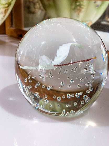 Vintage 1980's John Gentile Red Neck Goose Round Bubble Glass Paperweight