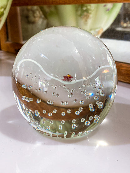 Vintage 1980's John Gentile Red Neck Goose Round Bubble Glass Paperweight