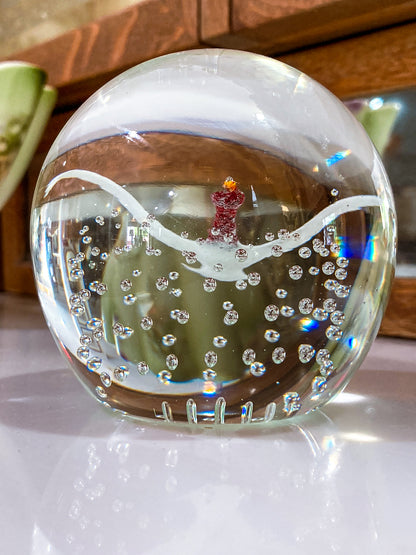 Vintage 1980's John Gentile Red Neck Goose Round Bubble Glass Paperweight