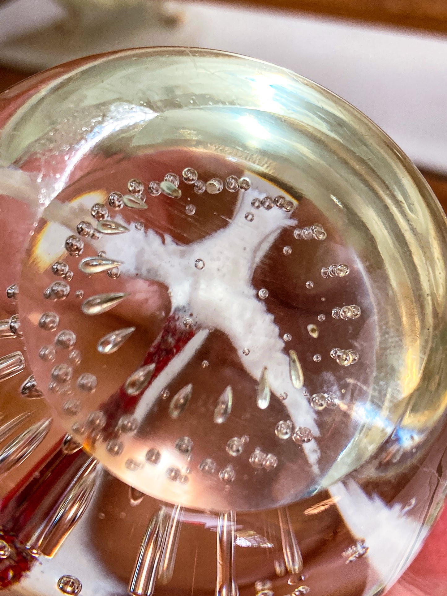 Vintage 1980's John Gentile Red Neck Goose Round Bubble Glass Paperweight
