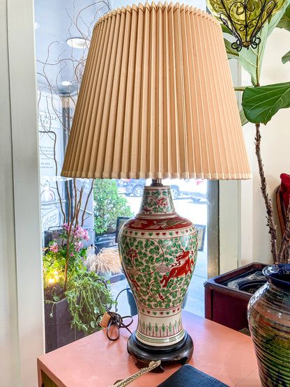 Vintage 1980s Pair Frederick Cooper Fauna Vine Motif Ceramic Jar Table Lamps