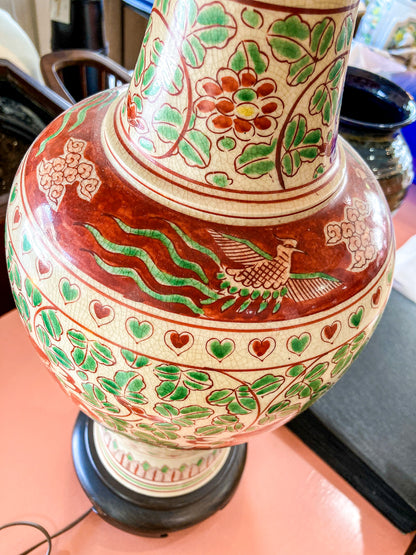 Vintage 1980s Pair Frederick Cooper Fauna Vine Motif Ceramic Jar Table Lamps