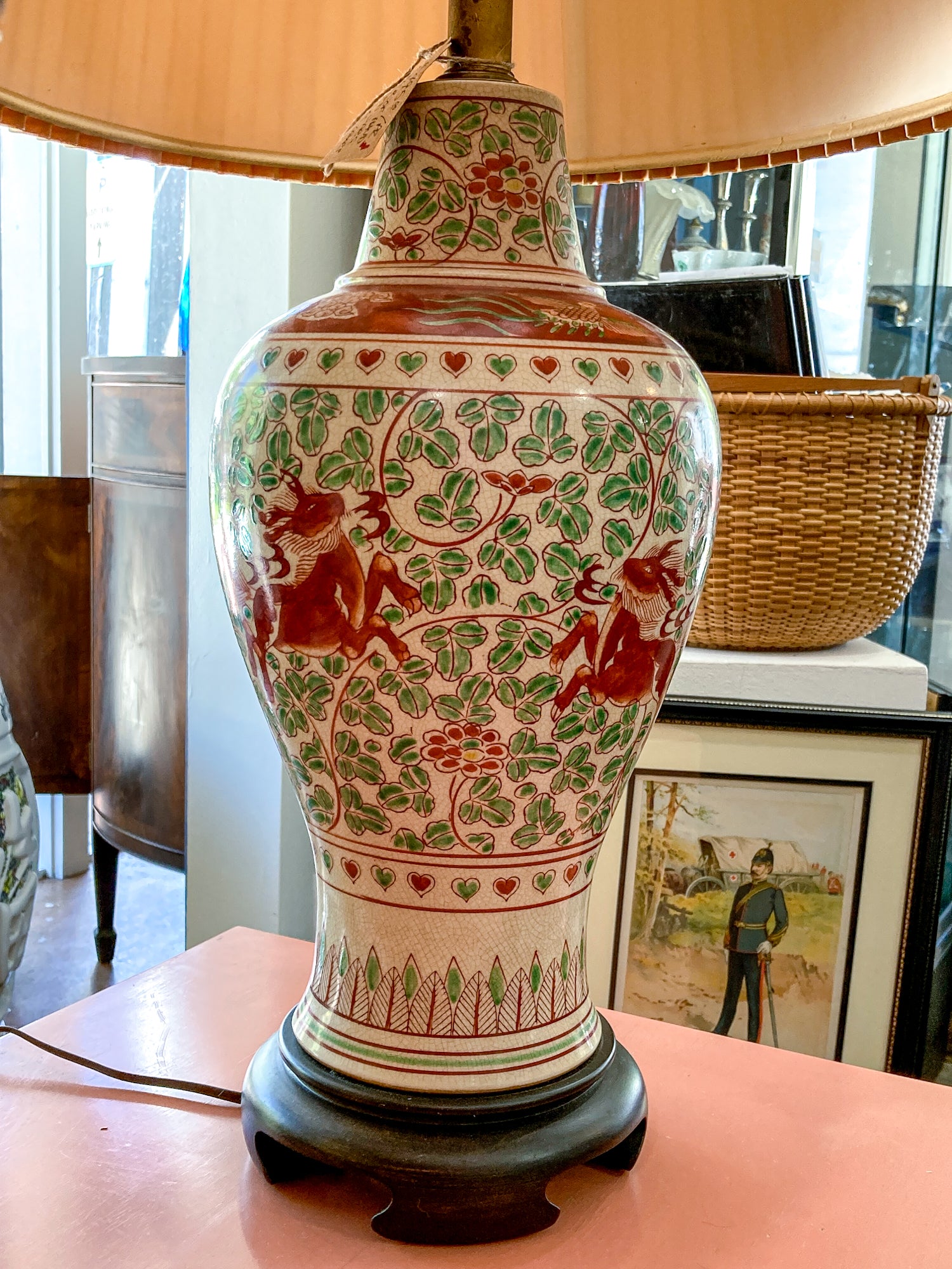 Vintage 1980s Pair Frederick Cooper Fauna Vine Motif Ceramic Jar Table Lamps