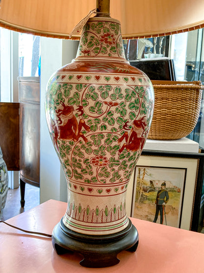 Vintage 1980s Pair Frederick Cooper Fauna Vine Motif Ceramic Jar Table Lamps