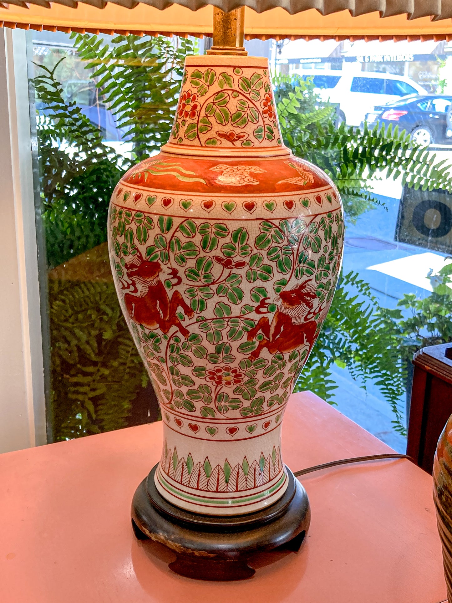 Vintage 1980s Pair Frederick Cooper Fauna Vine Motif Ceramic Jar Table Lamps