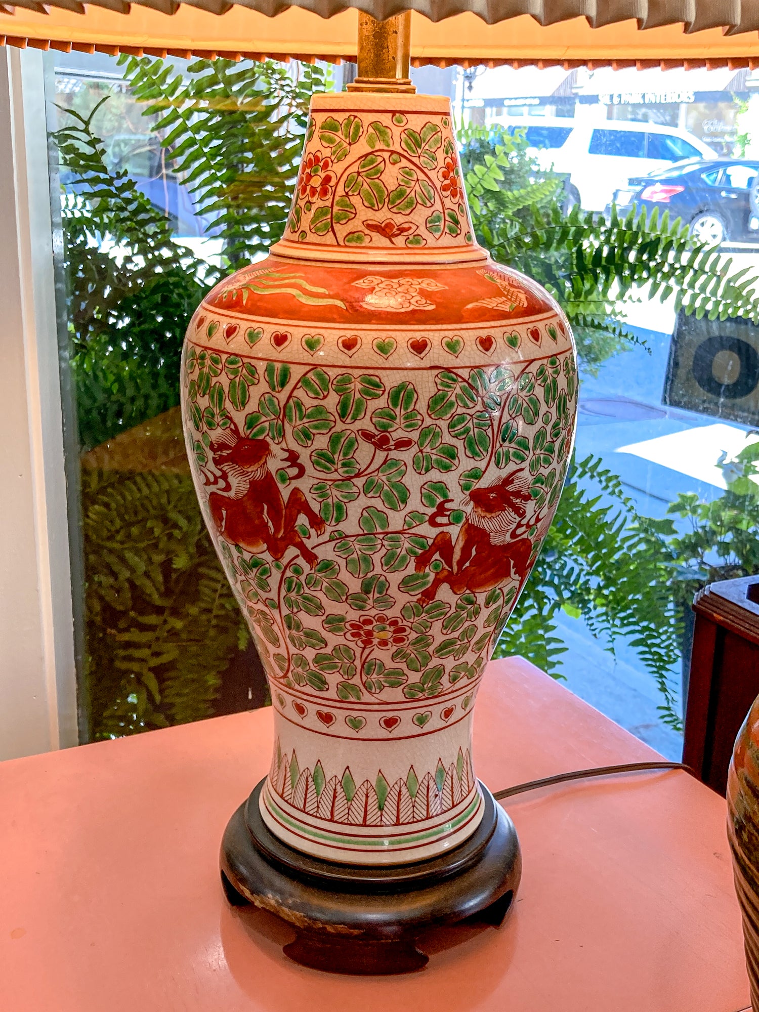 Vintage 1980s Pair Frederick Cooper Fauna Vine Motif Ceramic Jar Table Lamps
