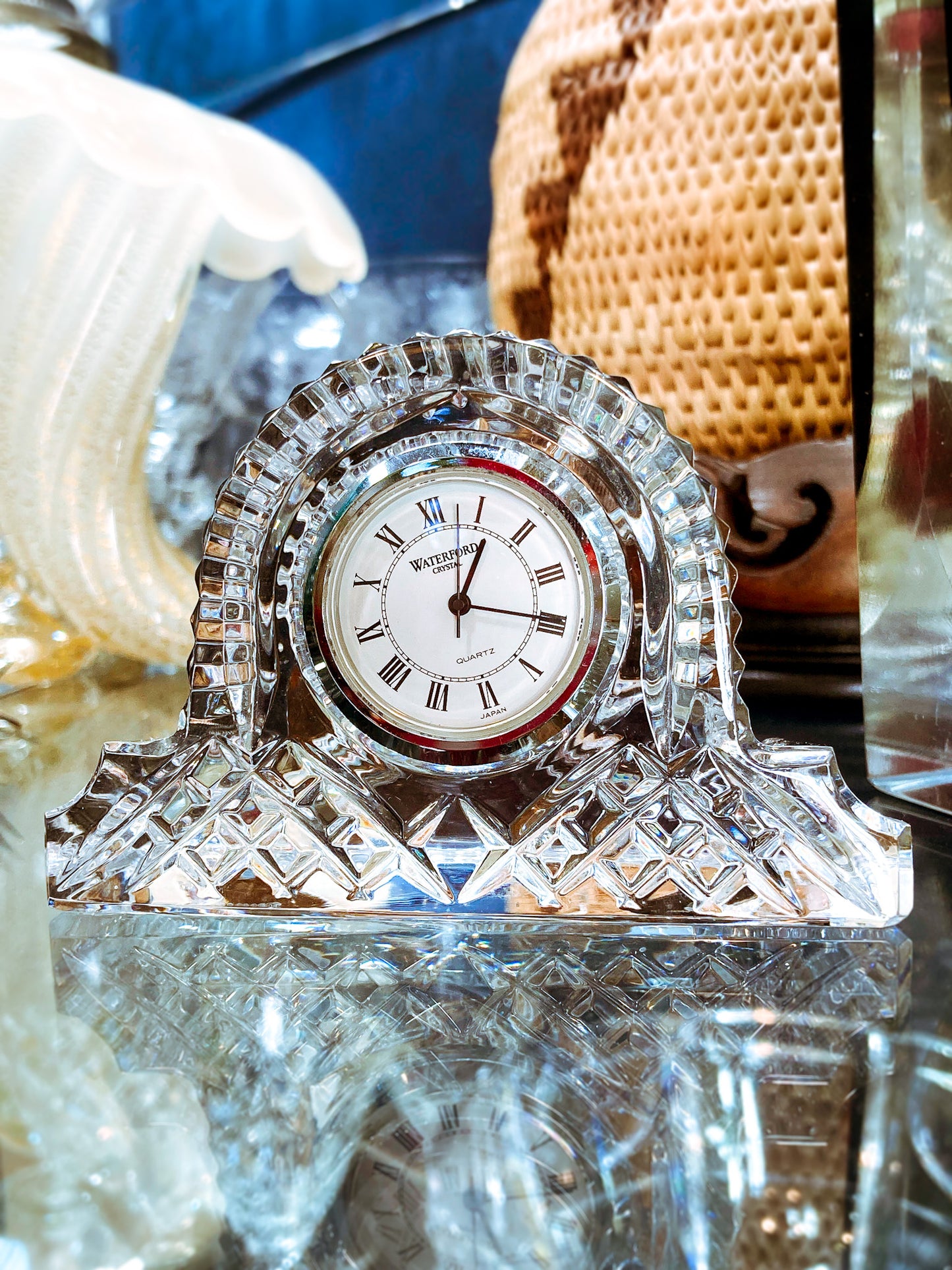Vintage 1980s Waterford Clear Cut Irish Crystal Miniature Desk Clock