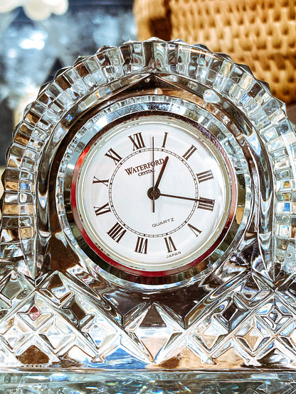Vintage 1980s Waterford Clear Cut Irish Crystal Miniature Desk Clock