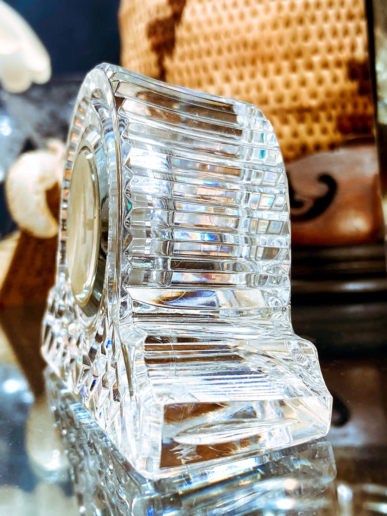 Vintage 1980s Waterford Clear Cut Irish Crystal Miniature Desk Clock