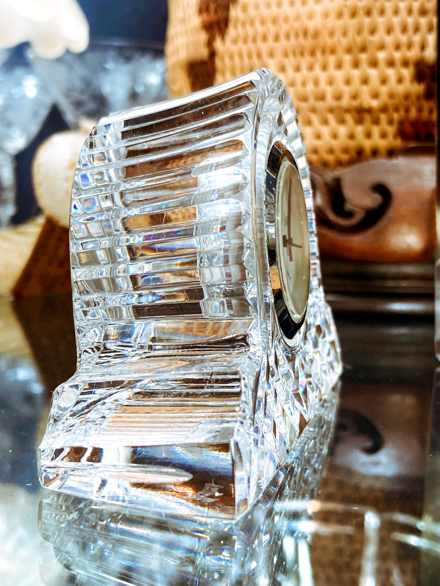 Vintage 1980s Waterford Clear Cut Irish Crystal Miniature Desk Clock