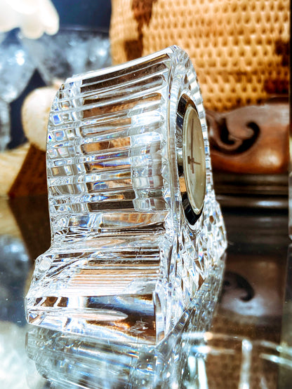 Vintage 1980s Waterford Clear Cut Irish Crystal Miniature Desk Clock