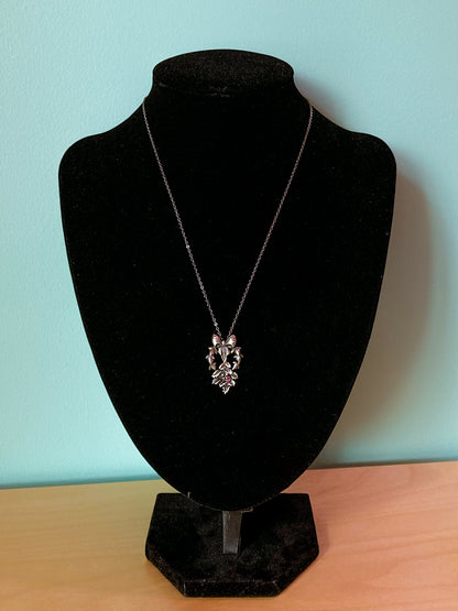 Vintage 1982 Franklin Mint Sterling Silver Ruby Holly Pendant Necklace