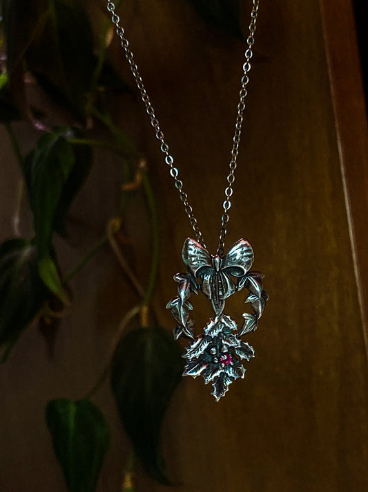 Vintage 1982 Franklin Mint Sterling Silver Ruby Holly Pendant Necklace
