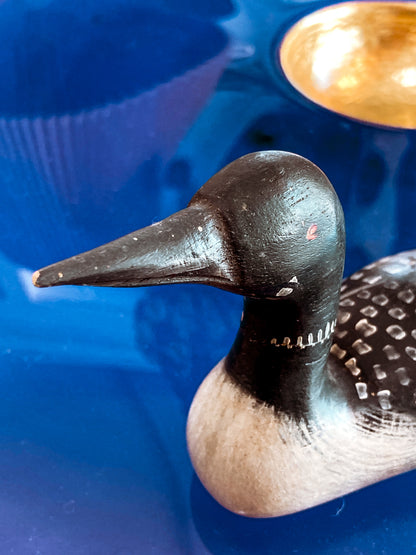 Vintage 1989 Norman Scott Hand Painted Miniature Wooden Loon Duck Decoy