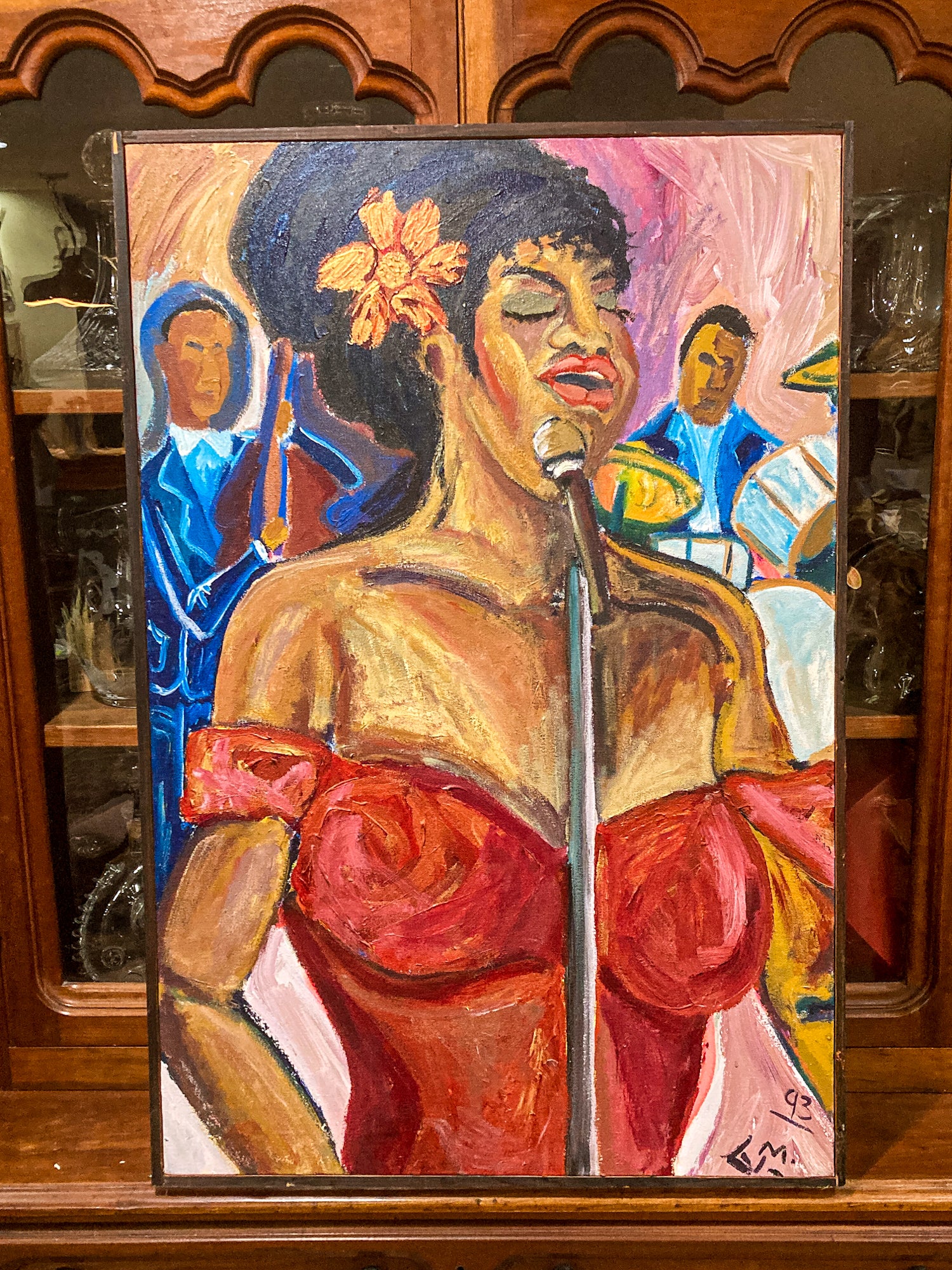 1993 Michelangelo Lovelace Portrait Sarah Vaughan Canvas Acrylic Painting
