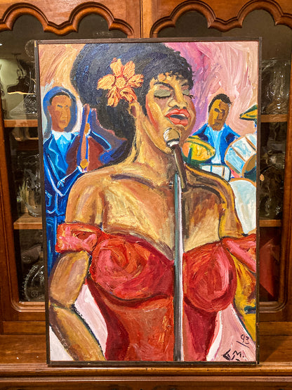 1993 Michelangelo Lovelace Portrait Sarah Vaughan Canvas Acrylic Painting