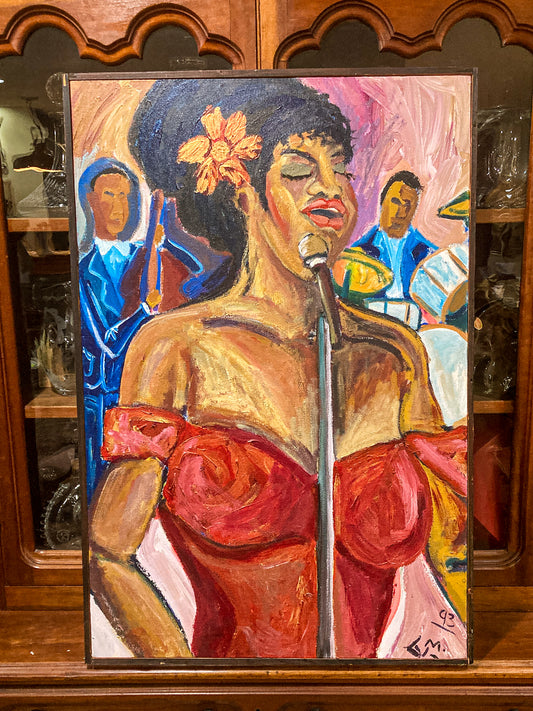 1993 Michelangelo Lovelace Portrait Sarah Vaughan Canvas Acrylic Painting