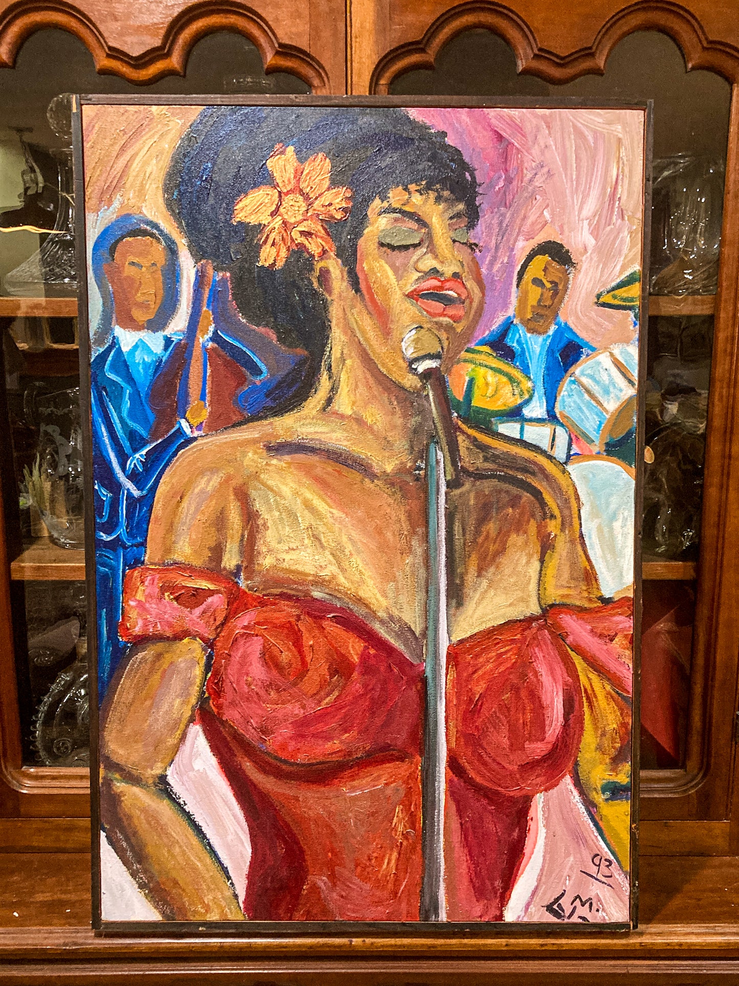 1993 Michelangelo Lovelace Portrait Sarah Vaughan Canvas Acrylic Painting