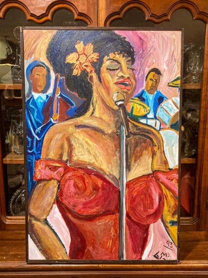 1993 Michelangelo Lovelace Portrait Sarah Vaughan Canvas Acrylic Painting