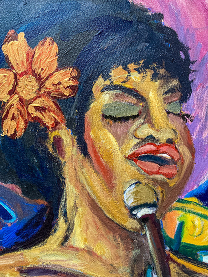 1993 Michelangelo Lovelace Portrait Sarah Vaughan Canvas Acrylic Painting
