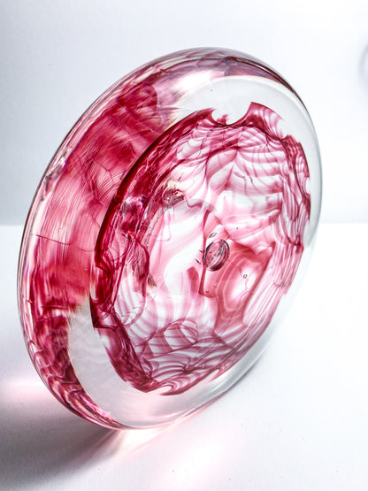 Vintage 1995 Rod Sounik Handblown Magenta Clear Glass Disc Paperweight