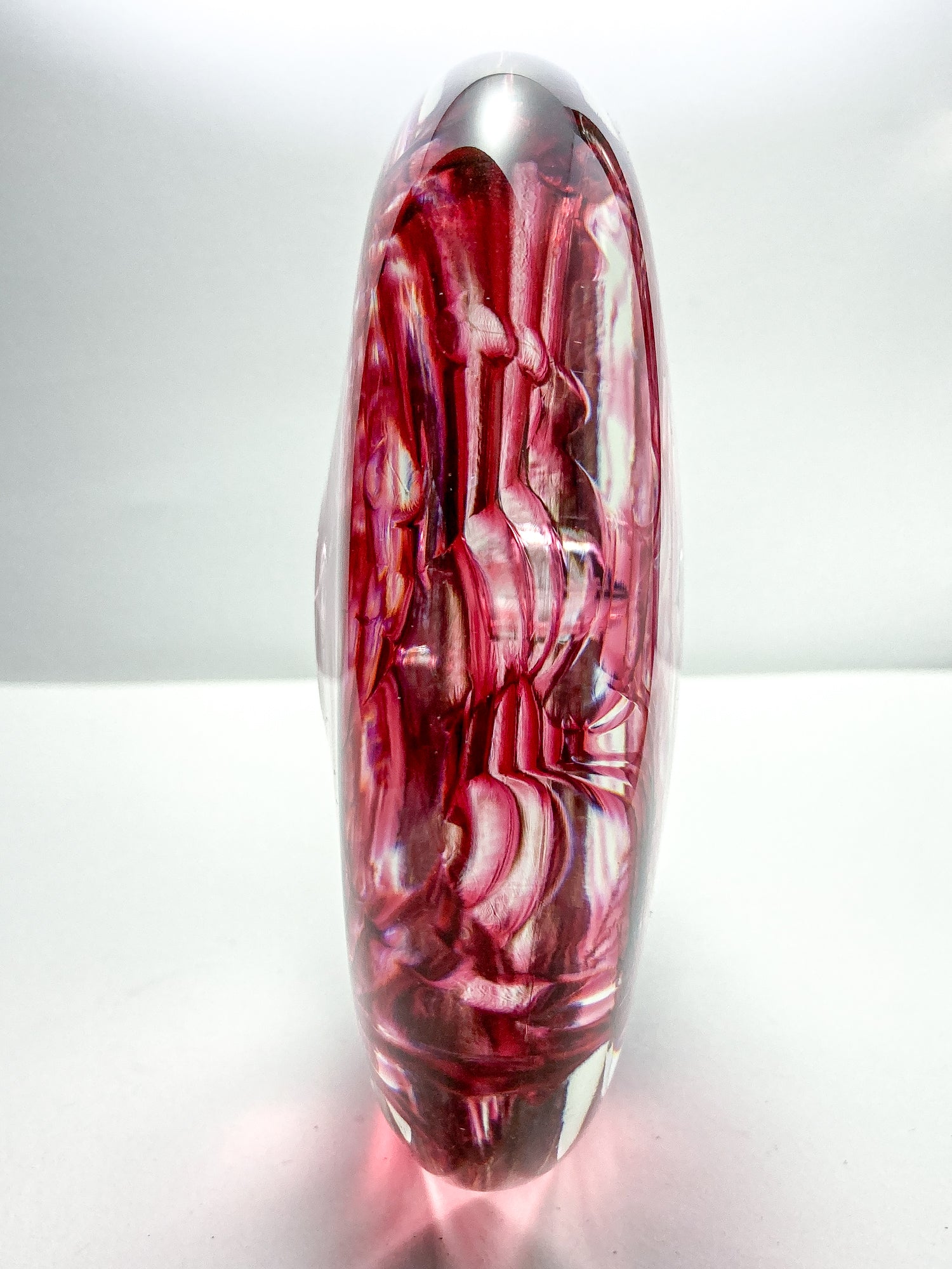 Vintage 1995 Rod Sounik Handblown Magenta Clear Glass Disc Paperweight