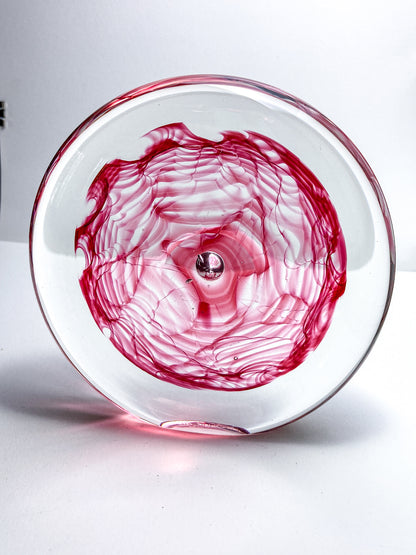 Vintage 1995 Rod Sounik Handblown Magenta Clear Glass Disc Paperweight