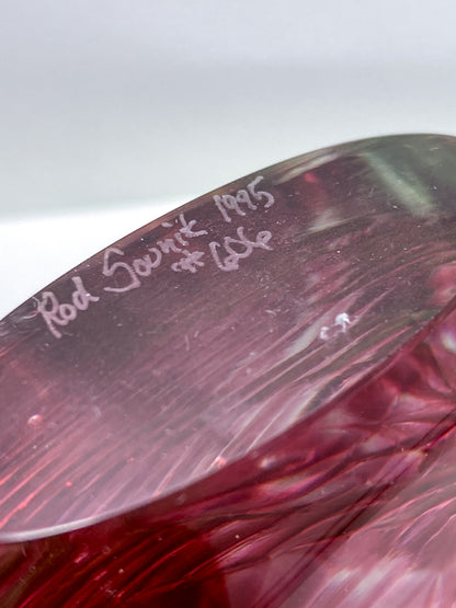 Vintage 1995 Rod Sounik Handblown Magenta Clear Glass Disc Paperweight