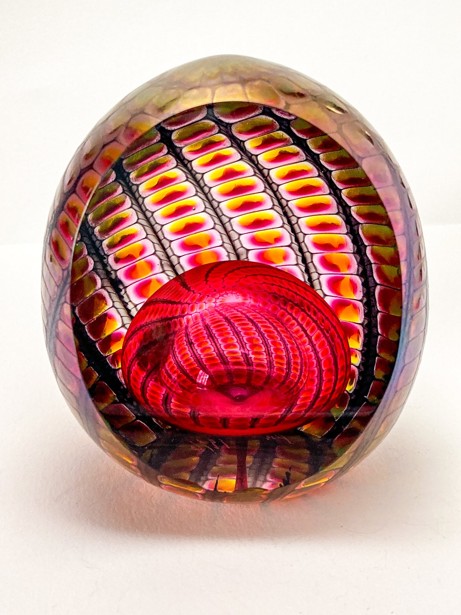 Vintage 1996 Tom Philabaum Handblown Reptile Skin Bubble Glass Paperweight