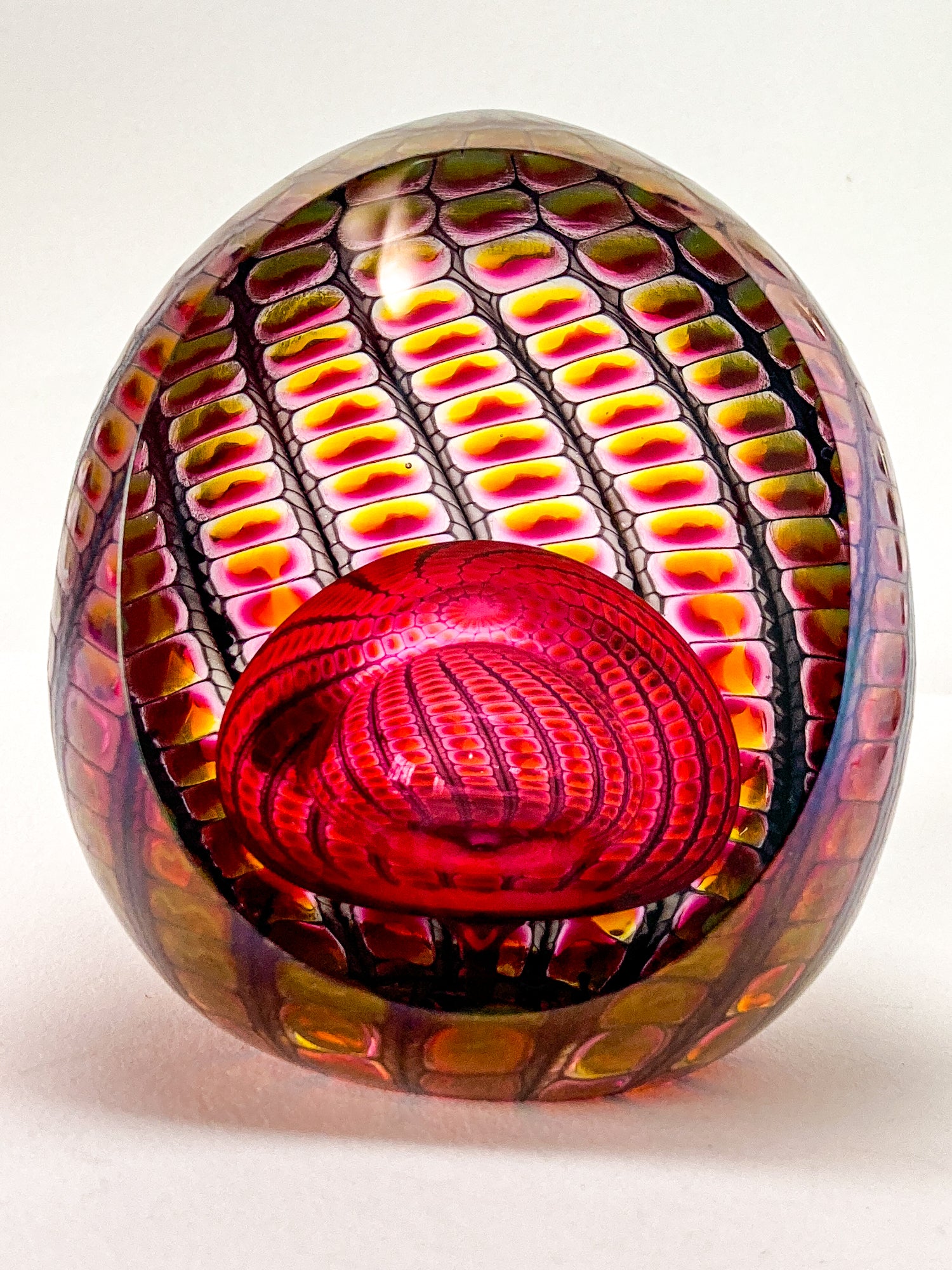Vintage 1996 Tom Philabaum Handblown Reptile Skin Bubble Glass Paperweight