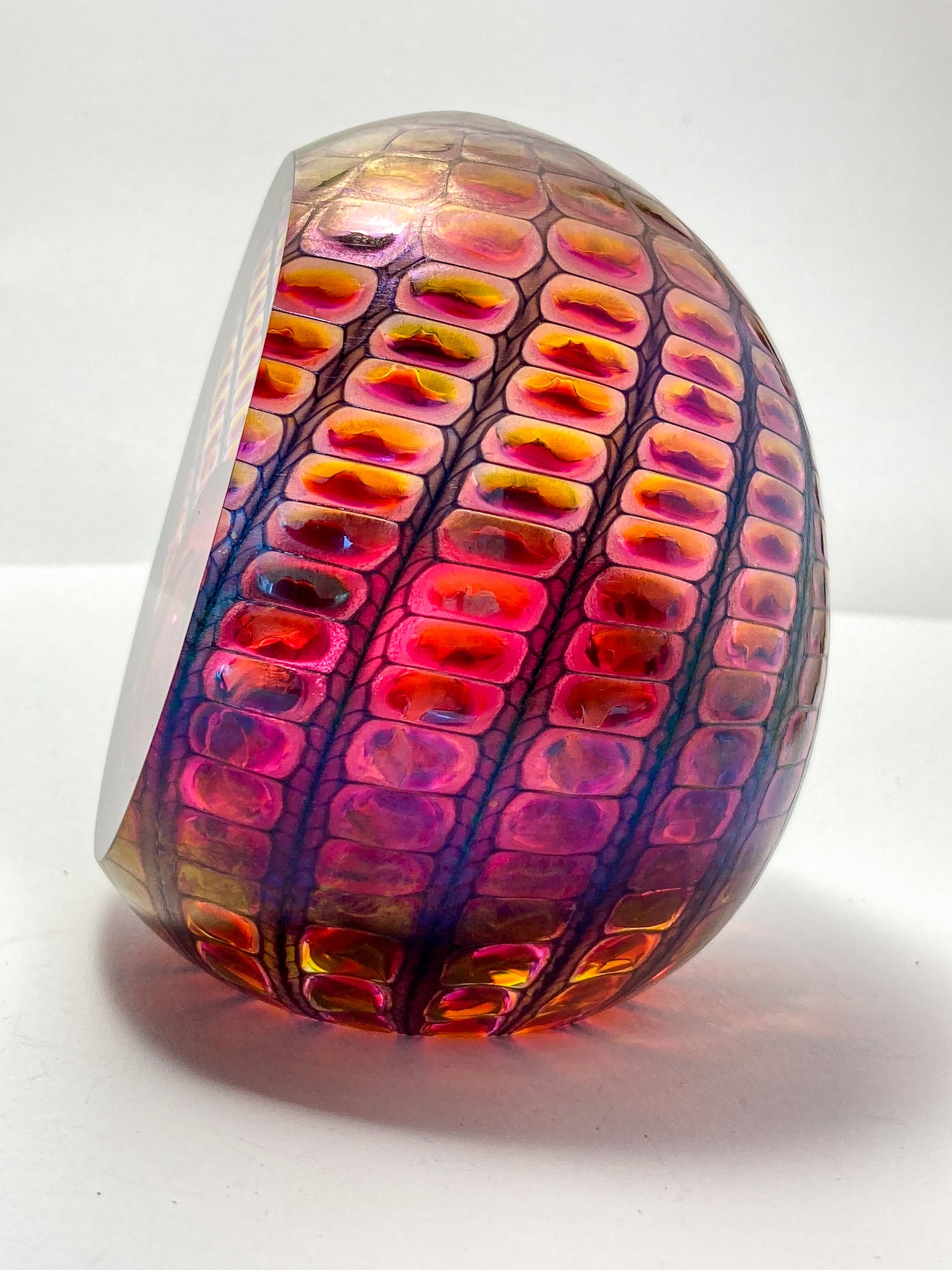 Vintage 1996 Tom Philabaum Handblown Reptile Skin Bubble Glass Paperweight