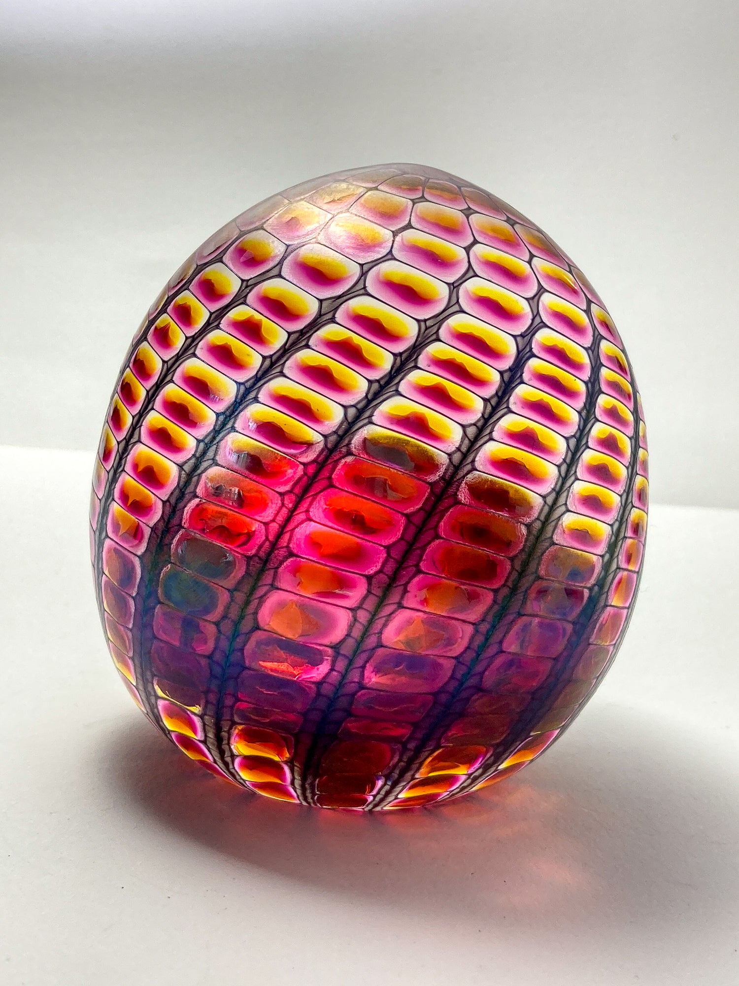 Vintage 1996 Tom Philabaum Handblown Reptile Skin Bubble Glass Paperweight