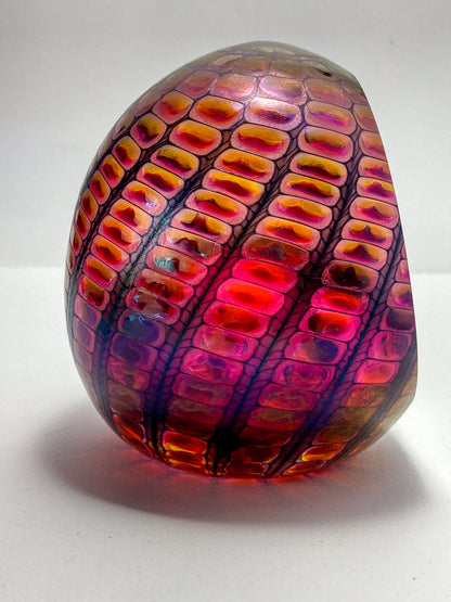 Vintage 1996 Tom Philabaum Handblown Reptile Skin Bubble Glass Paperweight
