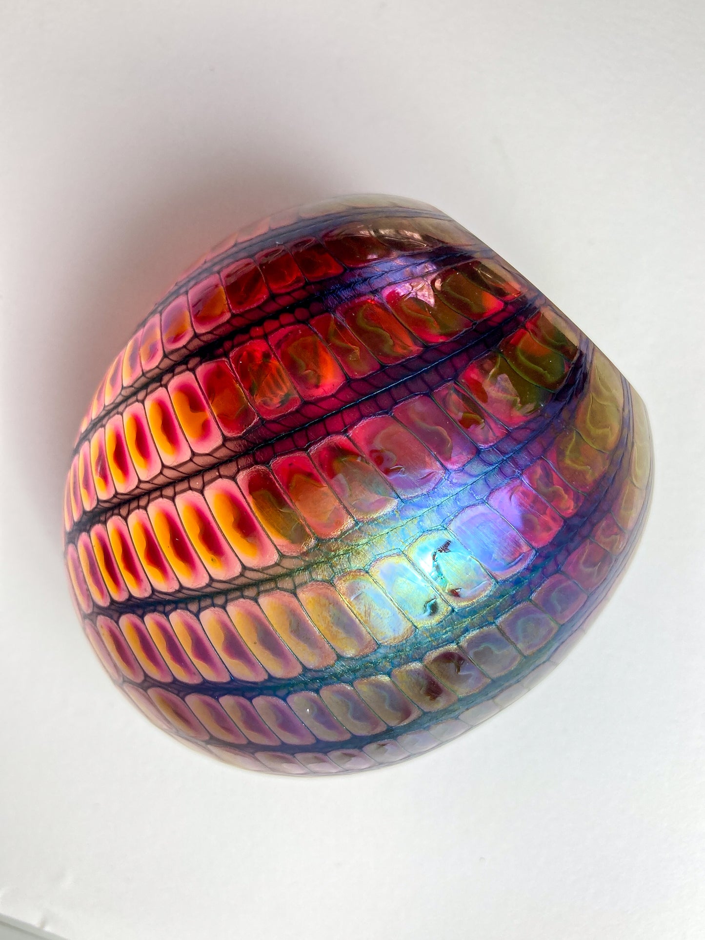 Vintage 1996 Tom Philabaum Handblown Reptile Skin Bubble Glass Paperweight