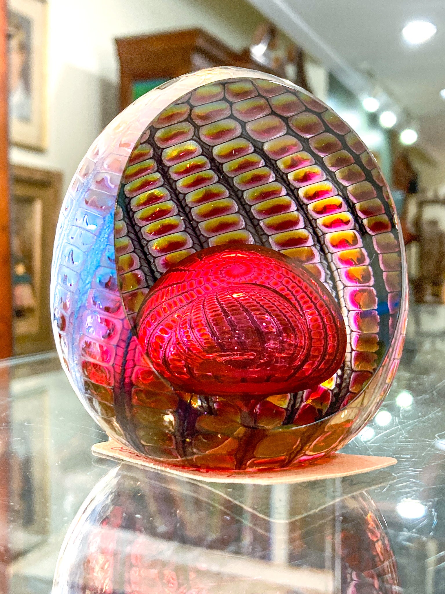 Vintage 1996 Tom Philabaum Handblown Reptile Skin Bubble Glass Paperweight