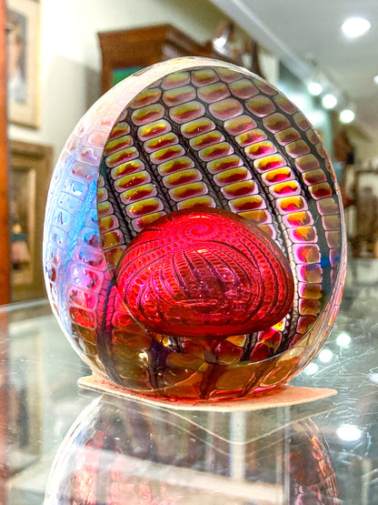 Vintage 1996 Tom Philabaum Handblown Reptile Skin Bubble Glass Paperweight