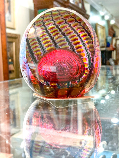 Vintage 1996 Tom Philabaum Handblown Reptile Skin Bubble Glass Paperweight