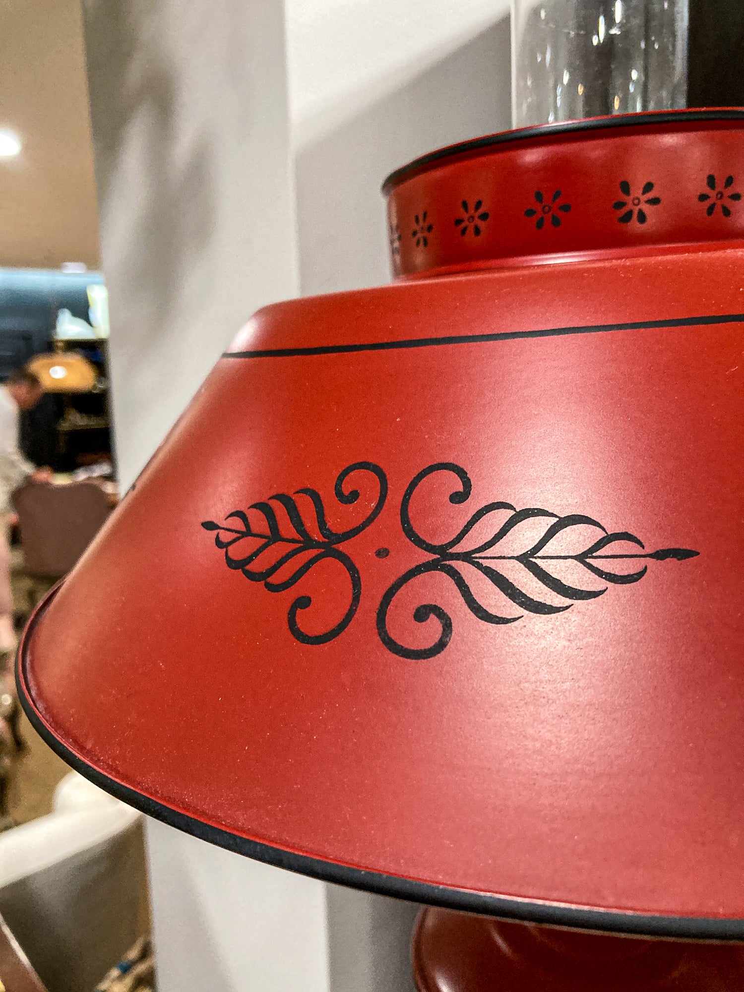 Vintage 19th Century Oil Style Hand Painted Red Tole Table Lamp